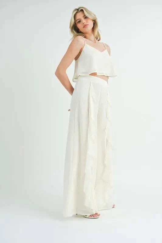 MABLE Crop Cami and Ruffled Wide Leg Pants Set - SwagglyLife Home & Fashion