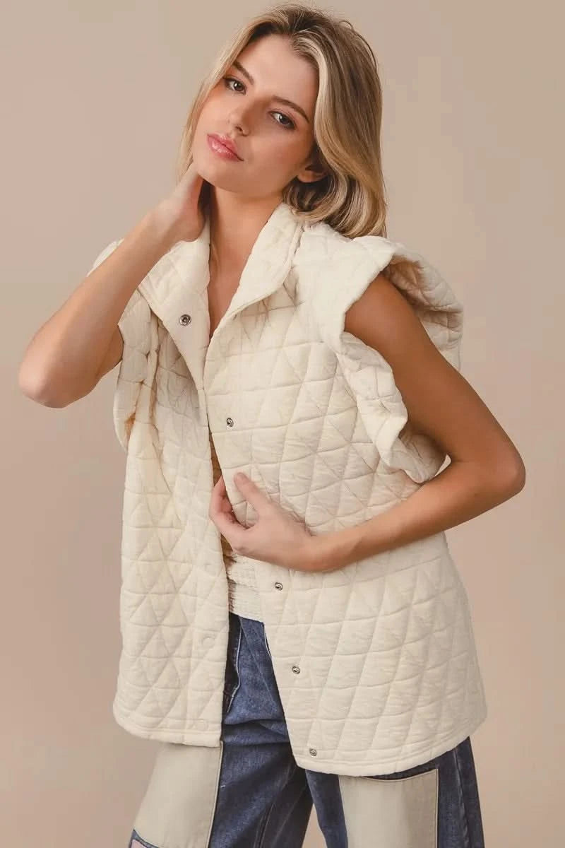 BiBi Quilting Knit Ruffle Sleeve Vest - SwagglyLife Home & Fashion