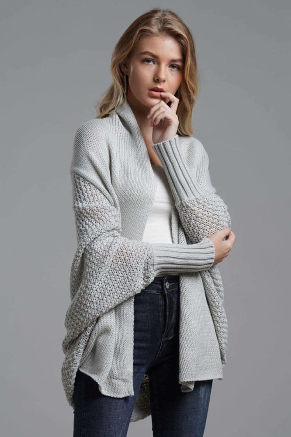 Dolman Sleeve Open Front Ribbed Trim Longline Cardigan, 11 Colors - SwagglyLife Home & Fashion
