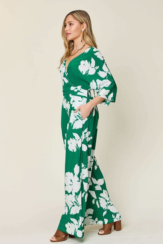 Double Take Full Size Printed Tie Back Wide Leg Jumpsuit in - Jumpsuits & Rompers photo