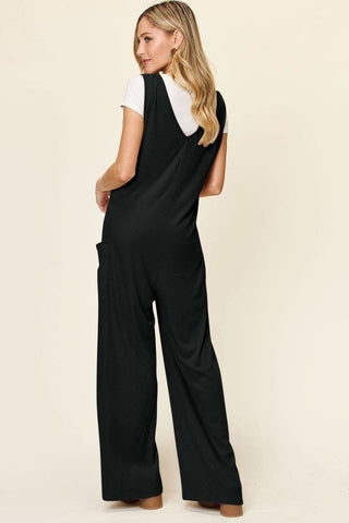 Double Take Full Size Sleeveless Wide Leg Jumpsuit with Pockets - SwagglyLife Home & Fashion