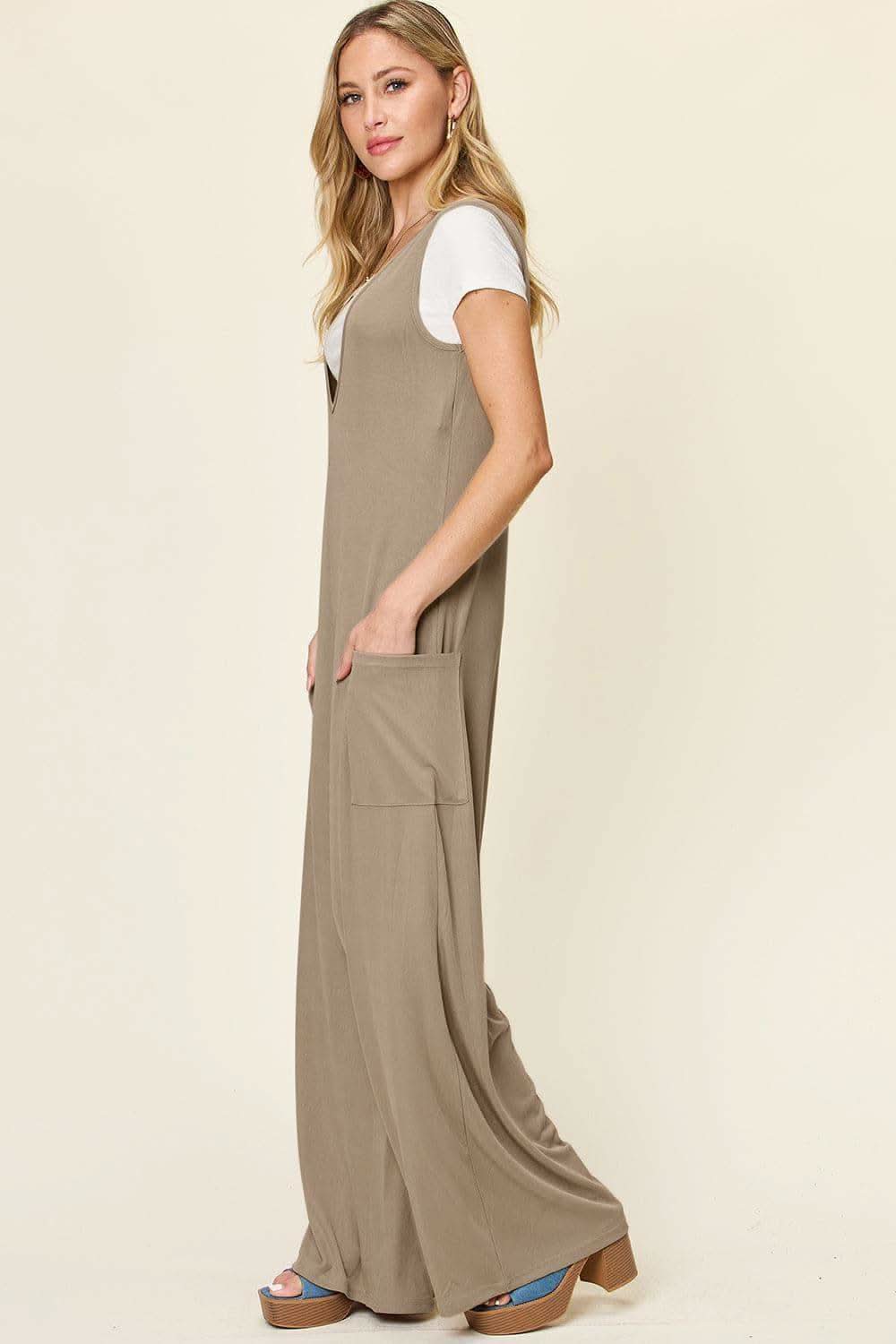 Double Take Full Size Sleeveless Wide Leg Jumpsuit with Pockets - SwagglyLife Home & Fashion