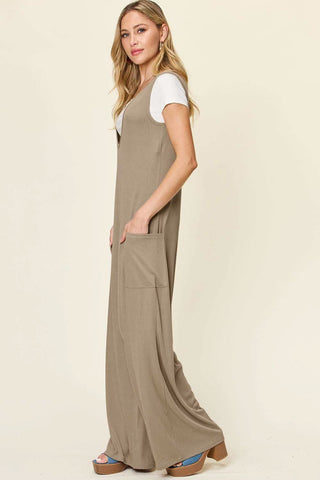 Double Take Full Size Sleeveless Wide Leg Jumpsuit with Pockets - SwagglyLife Home & Fashion