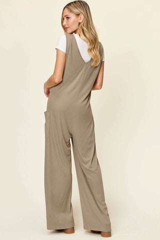 Double Take Full Size Sleeveless Wide Leg Jumpsuit with Pockets - SwagglyLife Home & Fashion