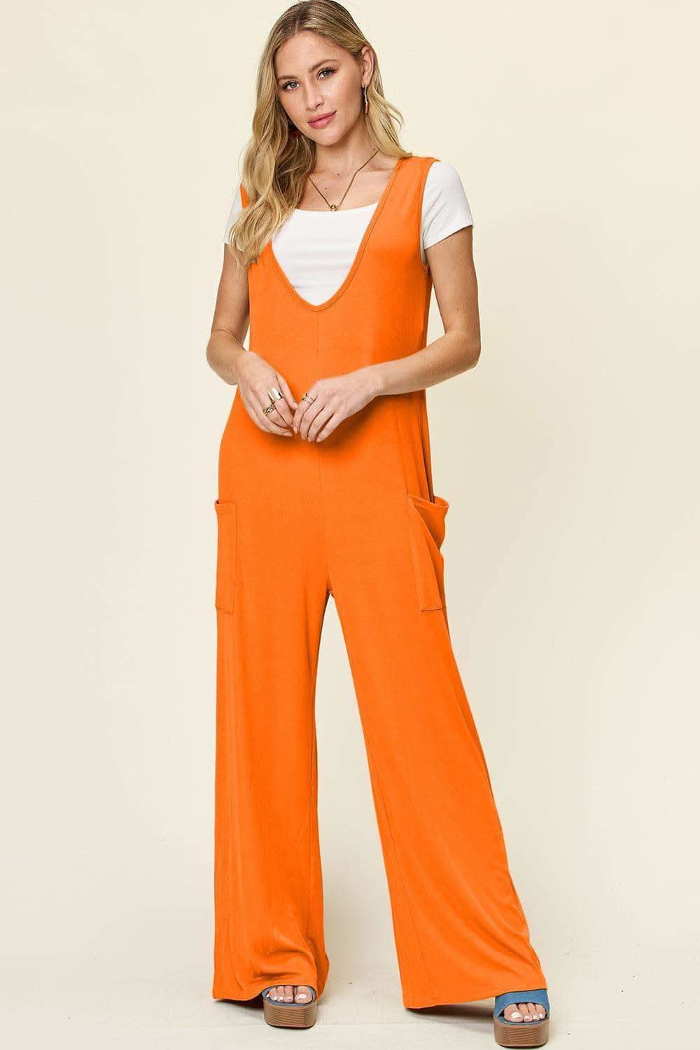 Double Take Full Size Sleeveless Wide Leg Jumpsuit with Pockets - SwagglyLife Home & Fashion