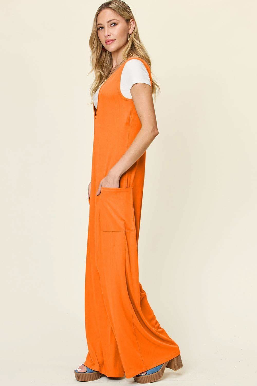 Double Take Full Size Sleeveless Wide Leg Jumpsuit with Pockets - SwagglyLife Home & Fashion