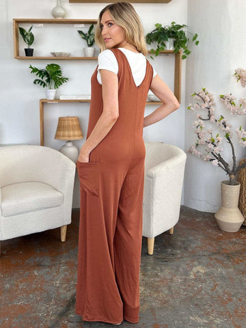 Double Take Full Size Sleeveless Wide Leg Jumpsuit with Pockets - SwagglyLife Home & Fashion