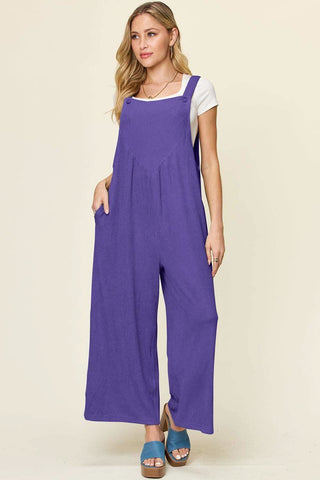 Double Take Full Size Texture Sleeveless Wide Leg Overall - SwagglyLife Home & Fashion