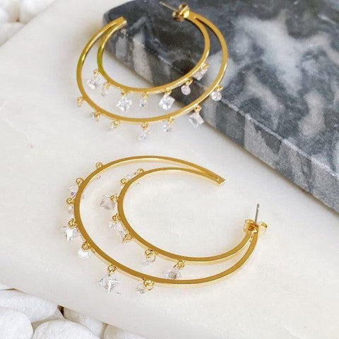 Doubled Hoop Crystal Dangle Earrings - SwagglyLife Home & Fashion