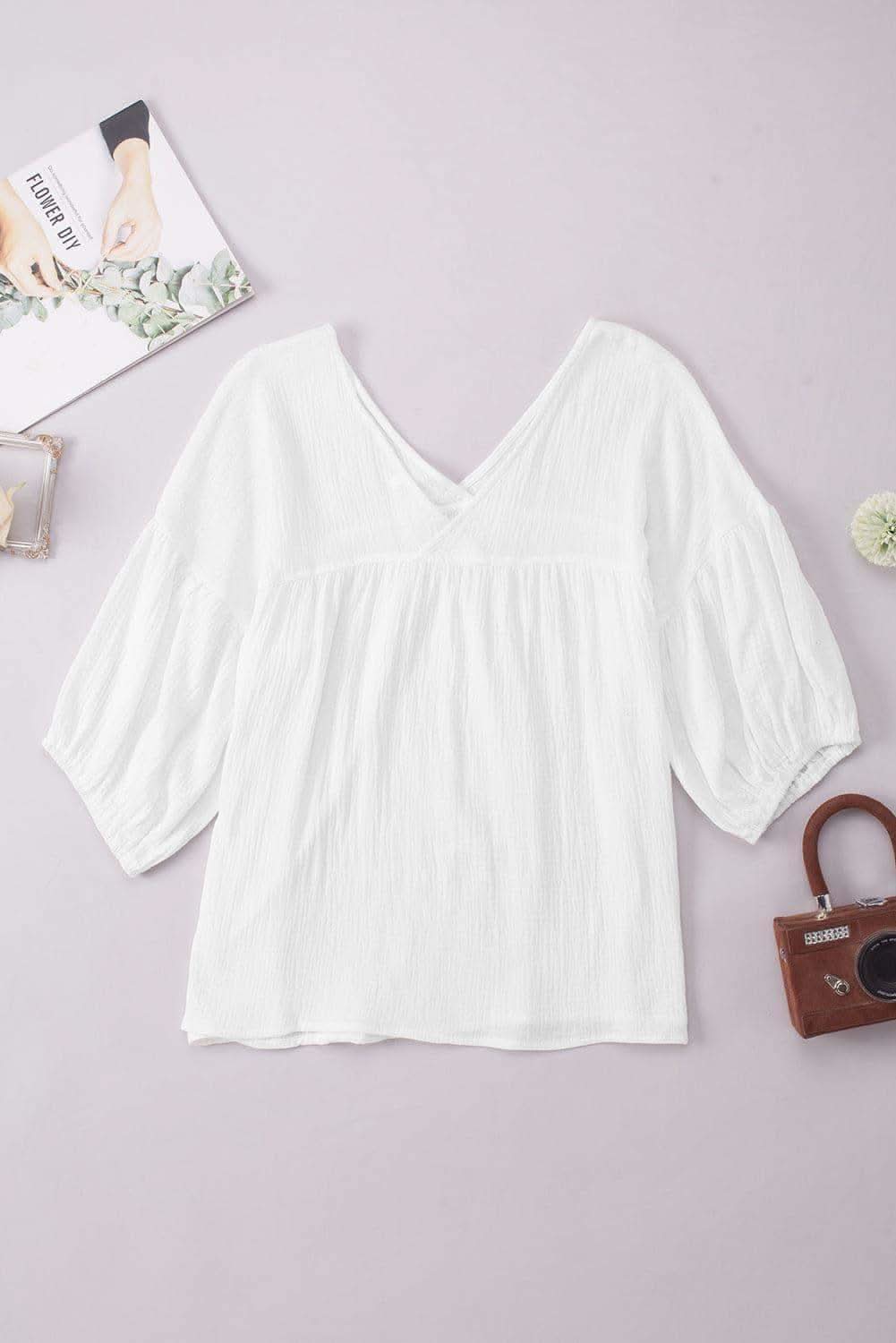 Dropped Shoulder V-Neck Blouse, 7 Colors - SwagglyLife Home & Fashion