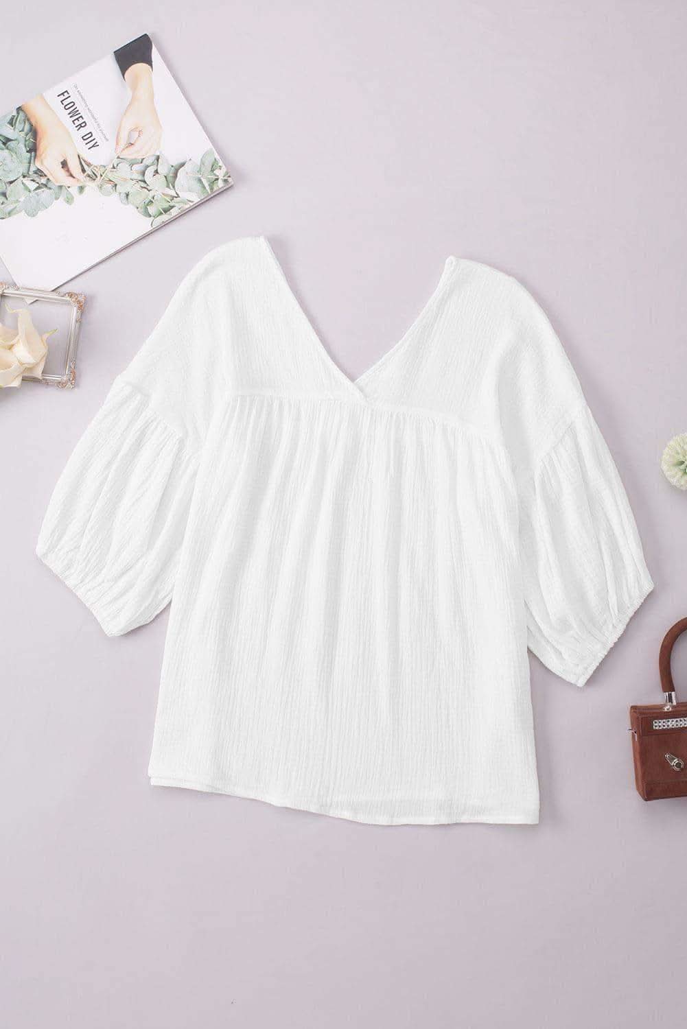 Dropped Shoulder V-Neck Blouse, 7 Colors - SwagglyLife Home & Fashion