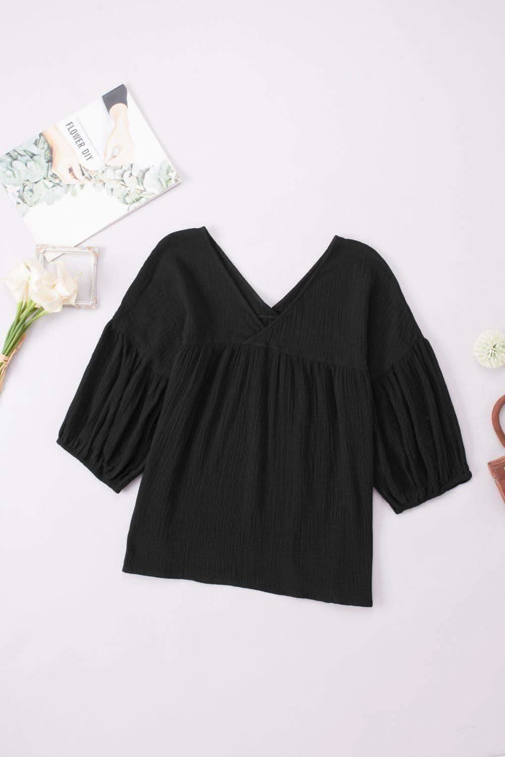 Dropped Shoulder V-Neck Blouse, 7 Colors - SwagglyLife Home & Fashion
