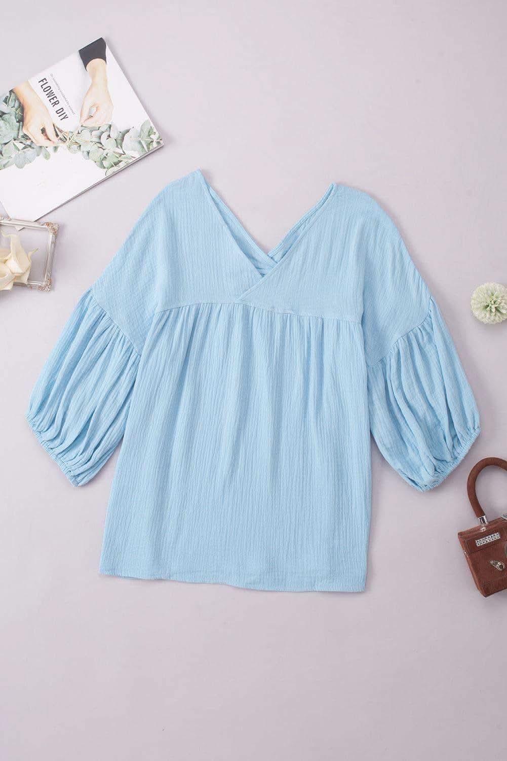 Dropped Shoulder V-Neck Blouse, 7 Colors - SwagglyLife Home & Fashion