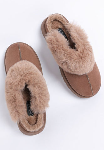 Portho Faux Fur Slip Ons in Brown - photo