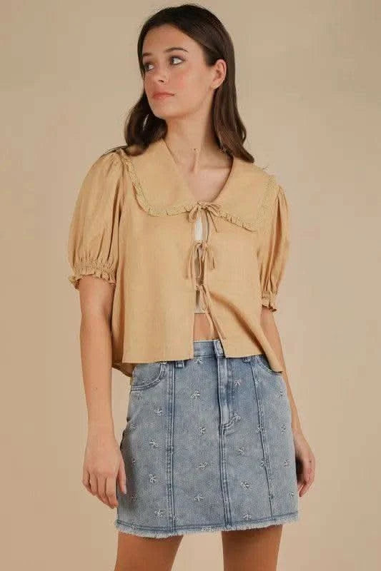 VERY J Bow Printed Casual Denim Mini Skirt - SwagglyLife Home & Fashion