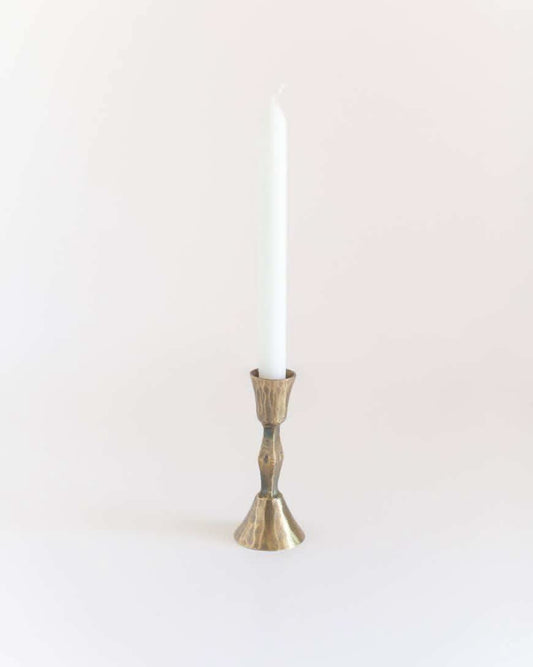 Low Diamond Hand-Forged Iron Candle Stand in Brass Finish - Candle Holder photo