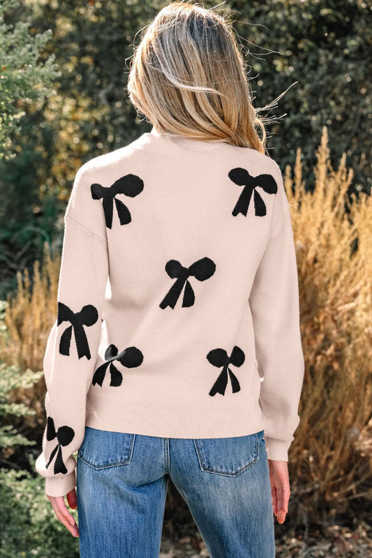 Eleanor Bow Pattern Loose Sweater in - Sweaters photo