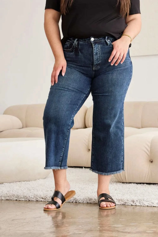 RFM Full Size Tummy Control High Waist Raw Hem Jeans in - photo