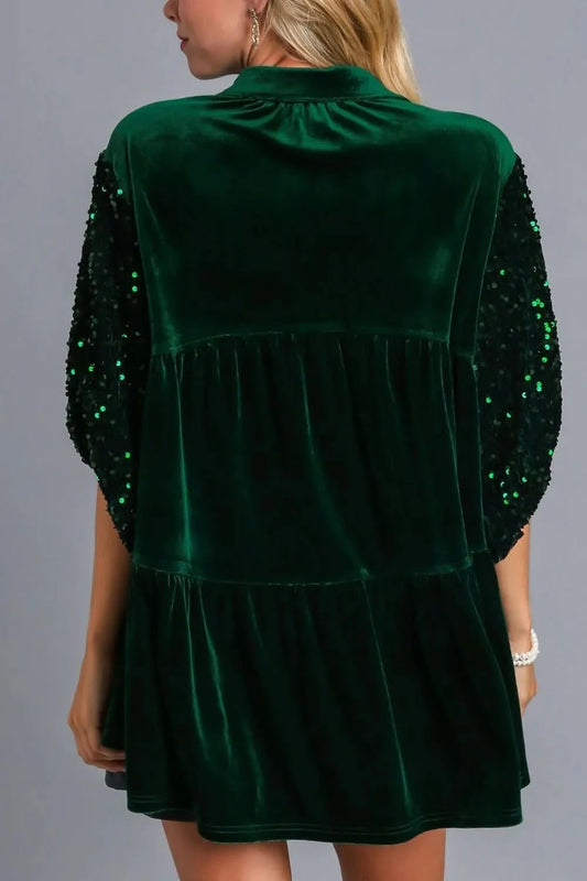 Umgee Sequin Detail Tiered Back Half Sleeve Shirt in - photo