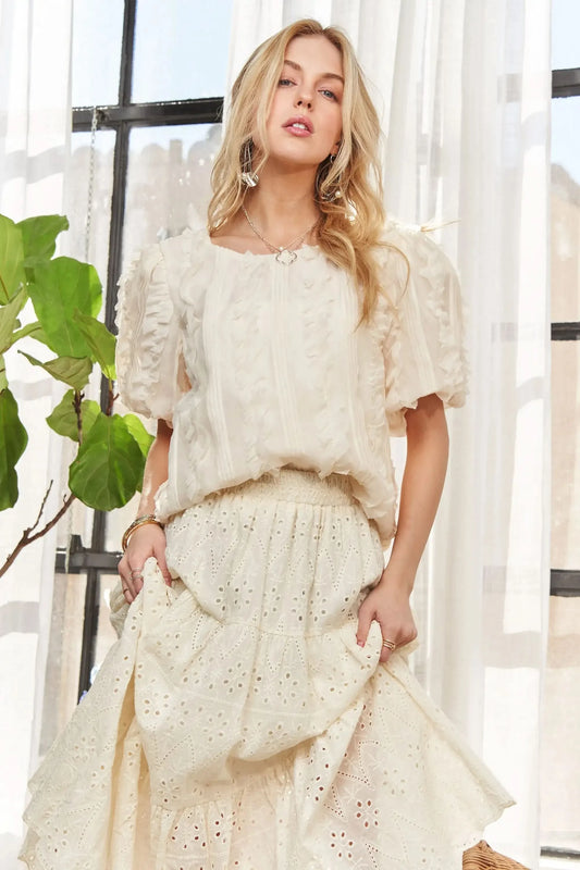ADORA Solid Puff Sleeves Knit Top in - photo