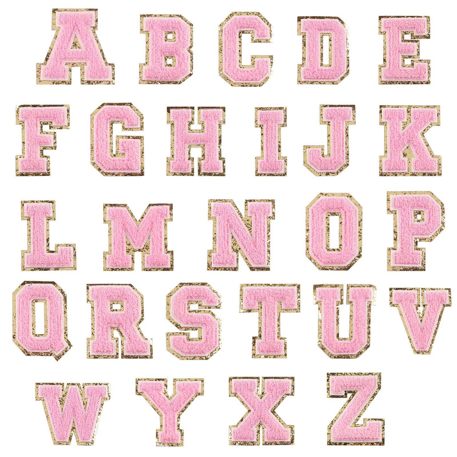 Pink Self Adhesive Chenille Letters Patches in - photo