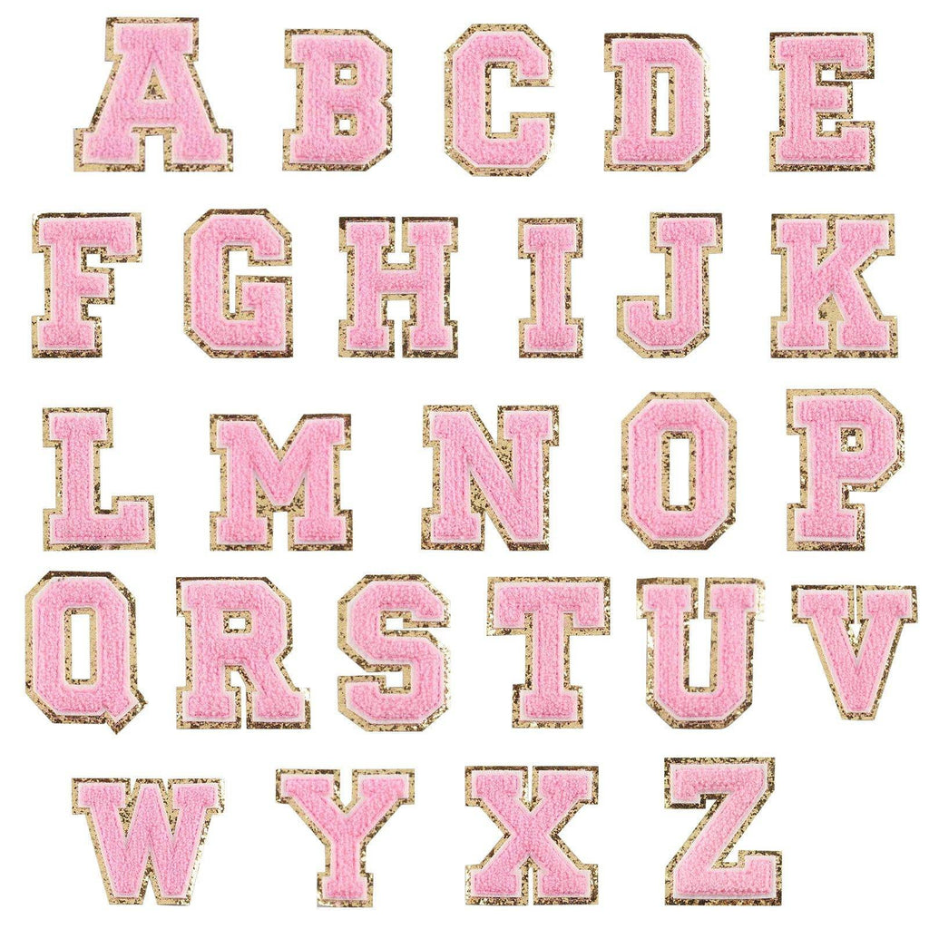 Pink Self Adhesive Chenille Letters Patches in - photo