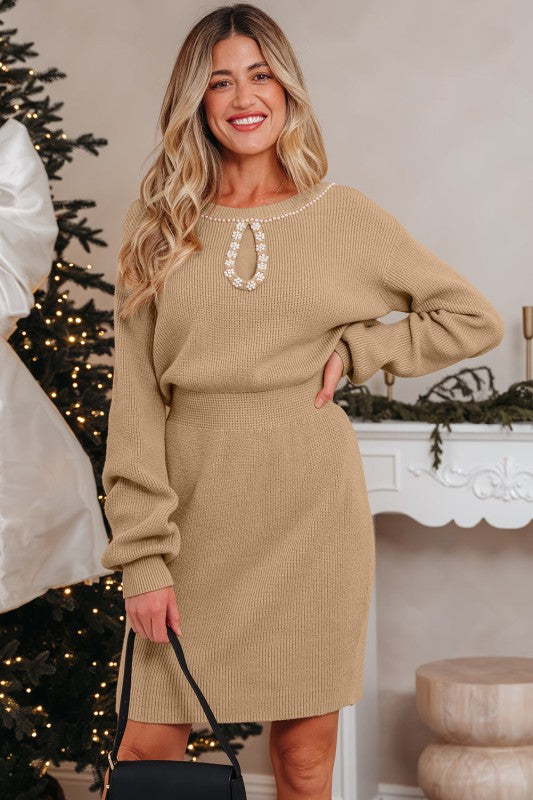 Zariah Embellished Keyhole Ribbed Sweater in - photo