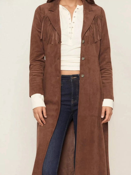 Fringe Lapel Collar Long Sleeve Coat in - photo