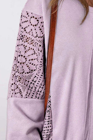 Openwork Round Neck Long Sleeve Sweatshirt in - photo