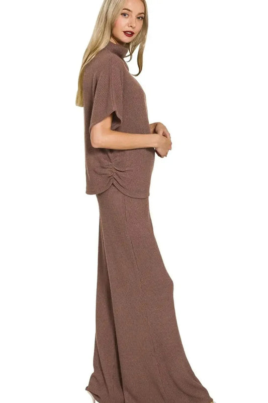 Zenana Sweater Mock Neck Top & Long Pants Set in - photo