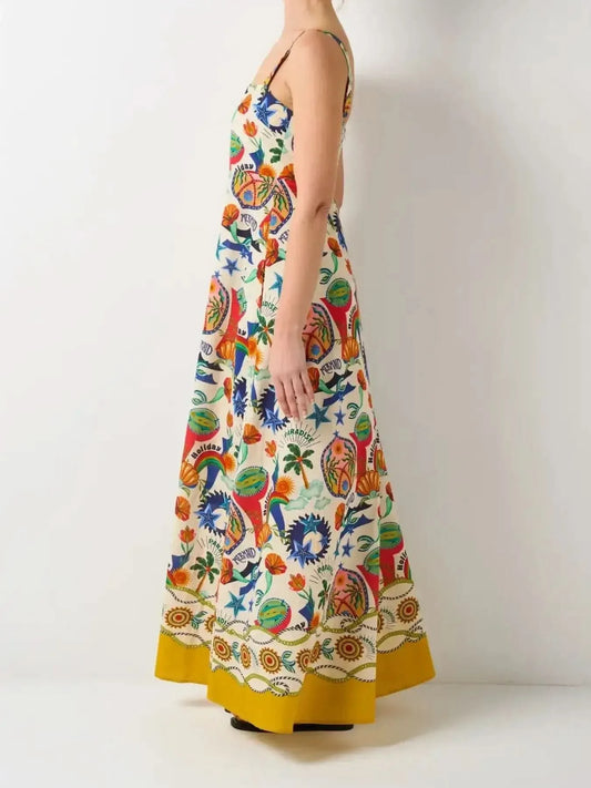 Printed Square Neck Maxi Cami Dress in - photo