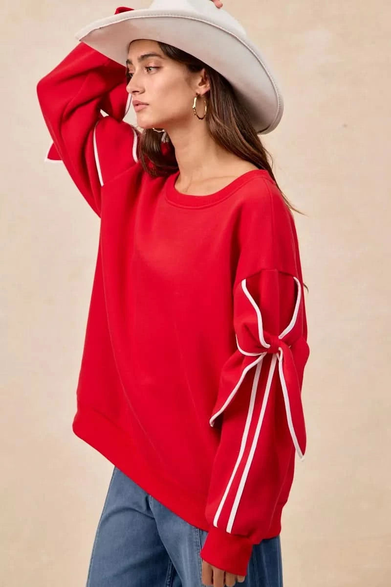 BiBi Bow Detail Sleeves Fleece Sweatshirt in - photo