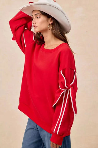BiBi Bow Detail Sleeves Fleece Sweatshirt in - photo
