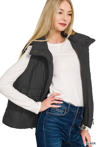 Zenana High Neck Zip-Up Vest Coat in - photo