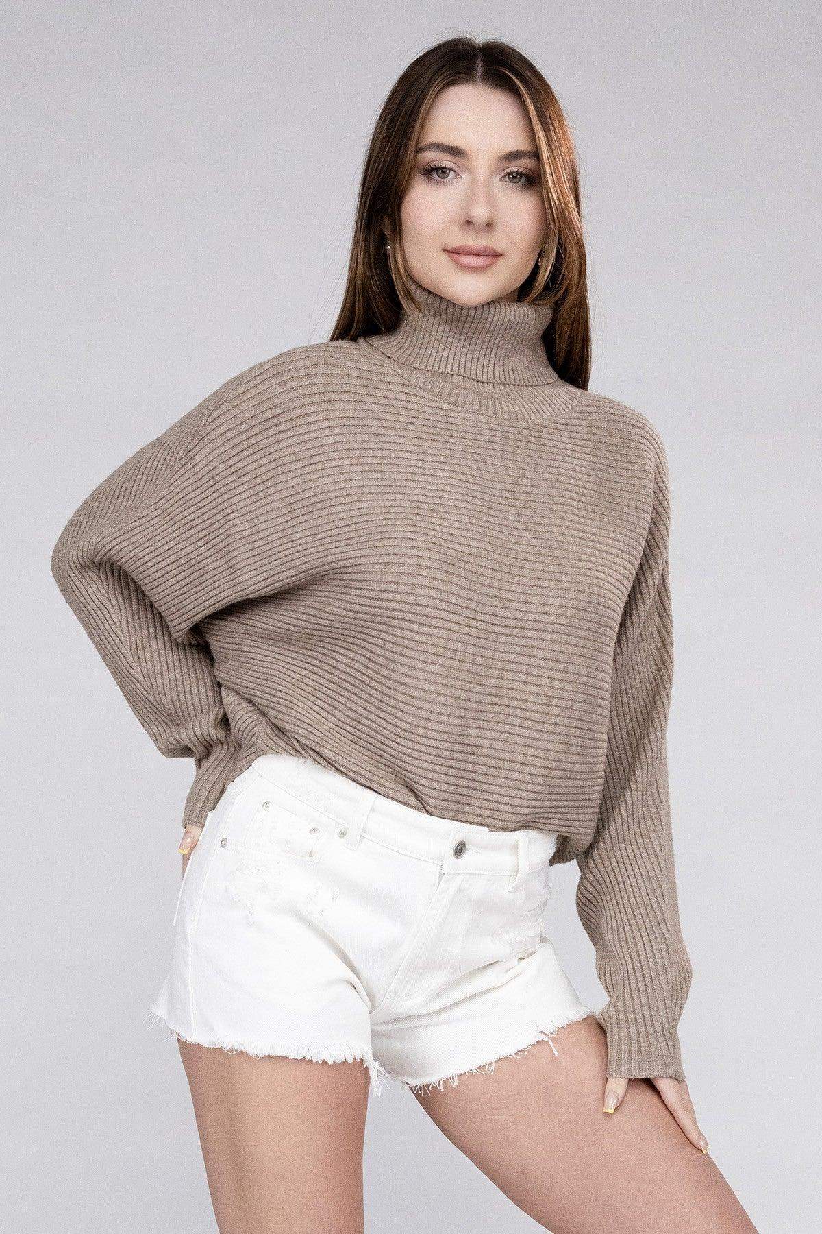 Zenana Viscose Dolman Sleeve Turtleneck Sweater