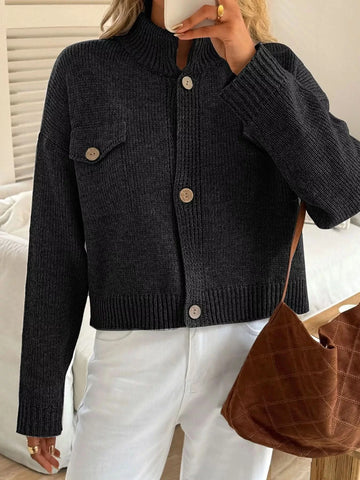 Button-Down Knit Cardigan in Black - photo
