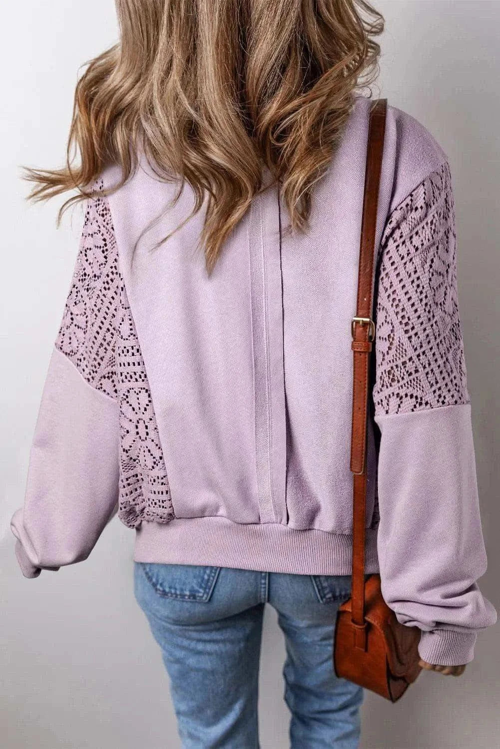Openwork Round Neck Long Sleeve Sweatshirt in - photo