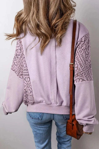 Openwork Round Neck Long Sleeve Sweatshirt in - photo