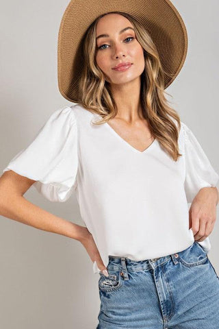 eesome V-Neck Puff Sleeve Blouse Top - SwagglyLife Home & Fashion