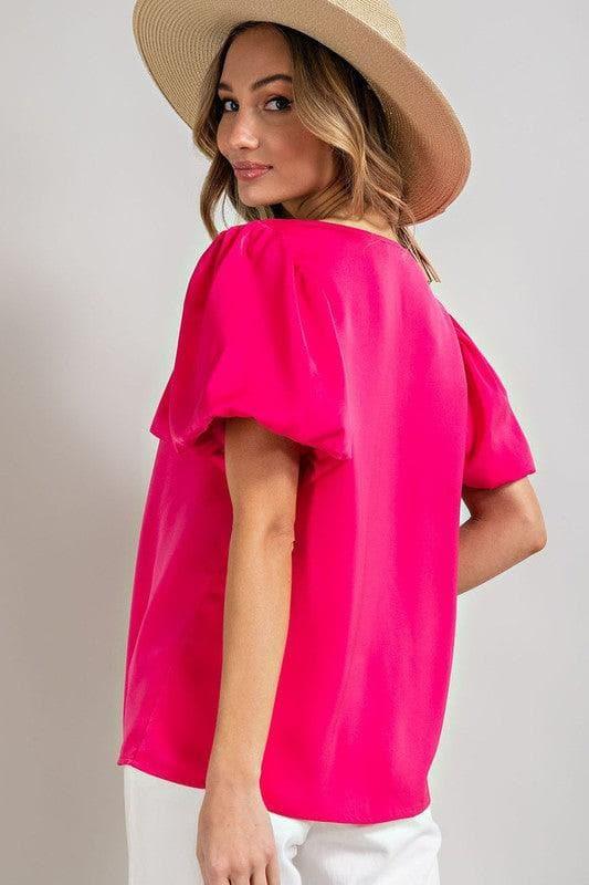 eesome V-Neck Puff Sleeve Blouse Top - SwagglyLife Home & Fashion