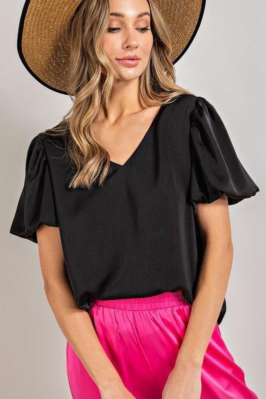 eesome V-Neck Puff Sleeve Blouse Top - SwagglyLife Home & Fashion