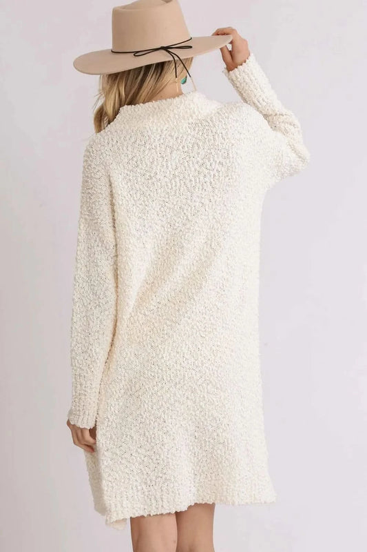 Umgee Full Size High Low Long Sleeve Boucle Sweater Dress Plus Size in - photo