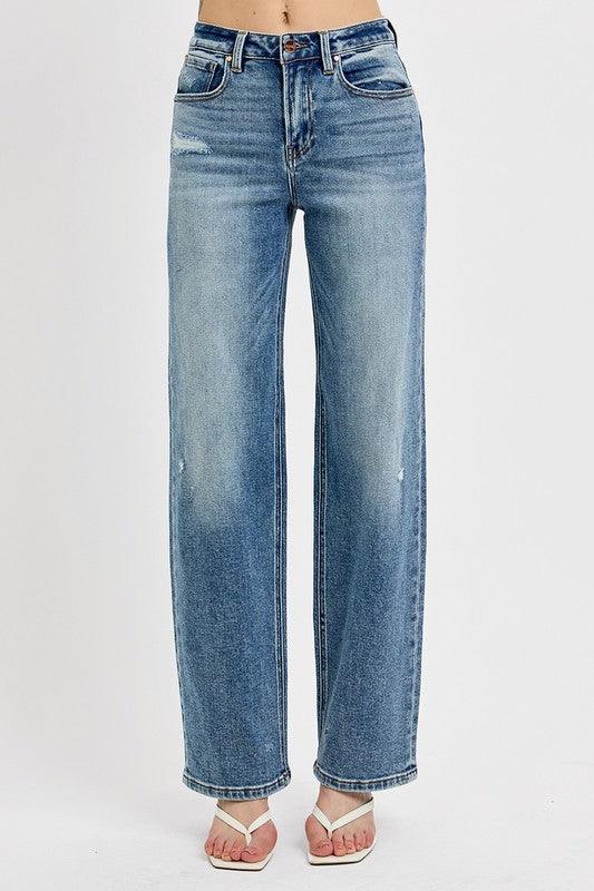 RISEN Full Size Distressed Wide Leg Jeans Plus Size