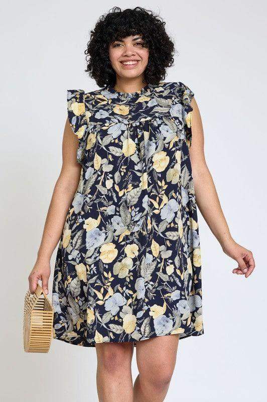 EG Fashion PLUS Spring Ruffle Hem Shift Dress, Multiple Colors in Navy - Dresses photo