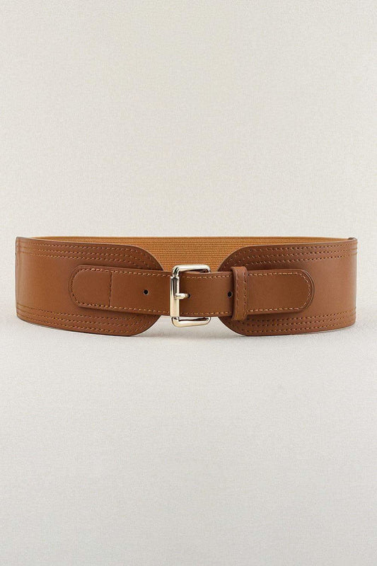 Elastic Wide Faux Leather Belt in Caramel One Size - Belts photo