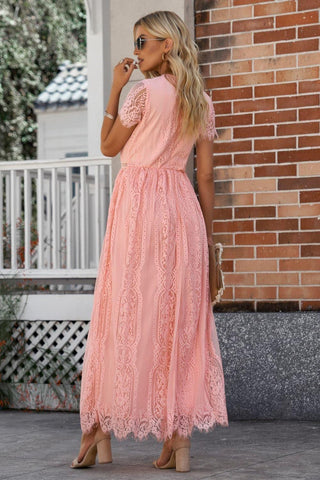 Scalloped Trim Lace Plunge Dress, Multiple Colors - SwagglyLife Home & Fashion