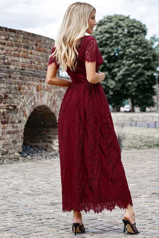 Ella Scalloped Trim Lace Plunge Dress, Multiple Colors -