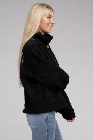 Ellie Cozy Sherpa Button-Front Jacket - SwagglyLife Home & Fashion