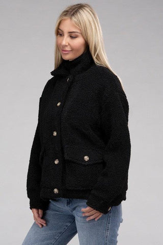 Ellie Cozy Sherpa Button-Front Jacket - SwagglyLife Home & Fashion