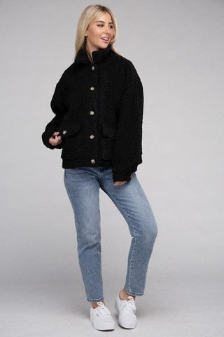 Ellie Cozy Sherpa Button-Front Jacket - SwagglyLife Home & Fashion